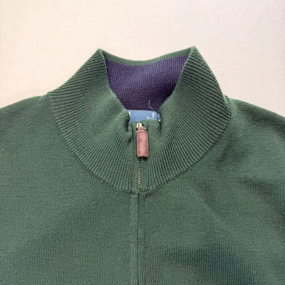 Polo Ralph Lauren Mens Large 100% Merino Wool 2 Way Full Zip Sweater Dark Green